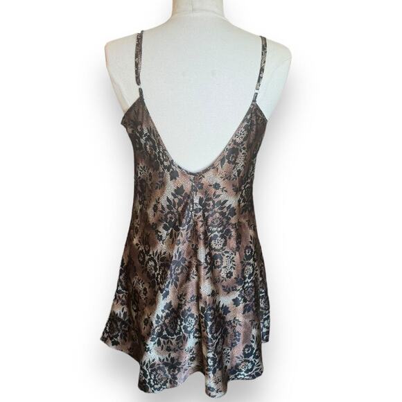Vintage 90s Y2K Black and Gold Floral Mini Slip Dress, Whimsigoth Grunge - Picture 2 of 5